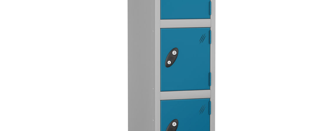 Probe Lockers for 5 persons. Shown with black body and blue door option.