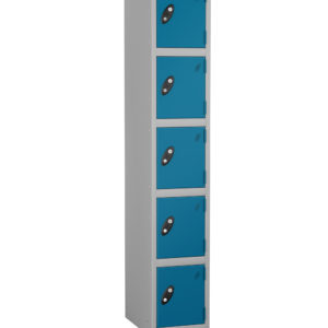 Probe Lockers for 5 persons. Shown with black body and blue door option.