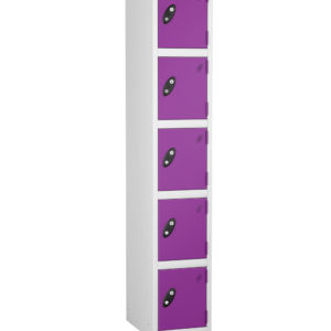 Probe Lockers for 5 users with white body and lilac door option.