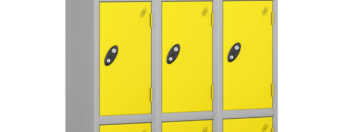 Probe Lockers for 9 users with sil/grey body and lemon doors