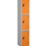 Probe Lockers for 3 users. Shows Grey body Orange door combination.