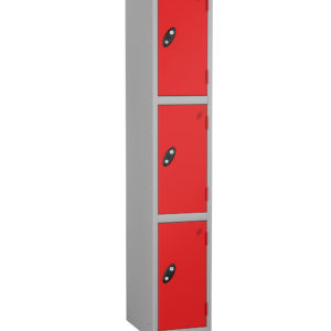 Probe Lockers for 3 users. Grey body and red doors combination.