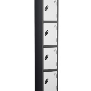 Probe Lockers for 4 users. Shown here with black body, white doors.
