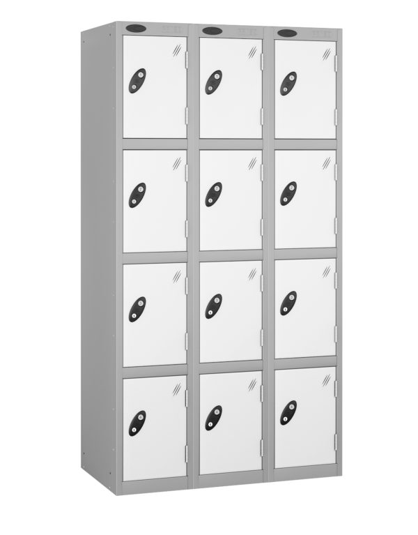 Probe Lockers for 12 persons in white door, silver grey body.