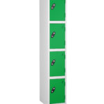 Probe Lockers for 4 users, shown with white body and green doors.