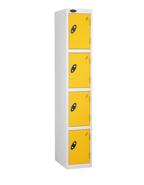Probe Lockers for 4 users in white body, yellow door combination