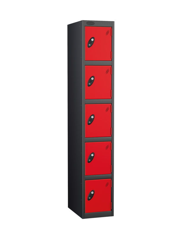 Probe Lockers for 5 users with red doors and black body suggestion.