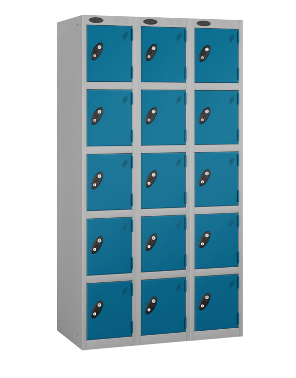 Probe Lockers for 15 users. Shown with Blue doors and grey body.