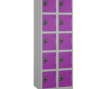 Probe Lockers for 10 users. Shown with grey body and Lilac doors.