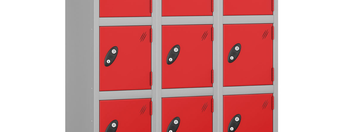 Probe Locker for 15users with grey body and red doors.