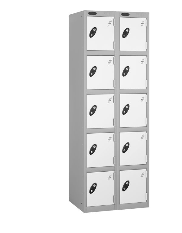 Probe Lockers for 10 user. Shown here with white doors and grey body.