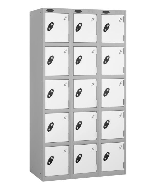 Probe Lockers for 15persons.Shown with white doors and grey body.