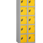 Probe Lockers for 10 users. Shown with Yellow doors and Grey body.