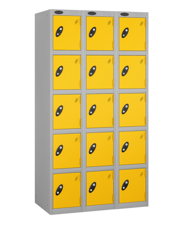 Probe Lockers for 15 users with yellow doors and grey body