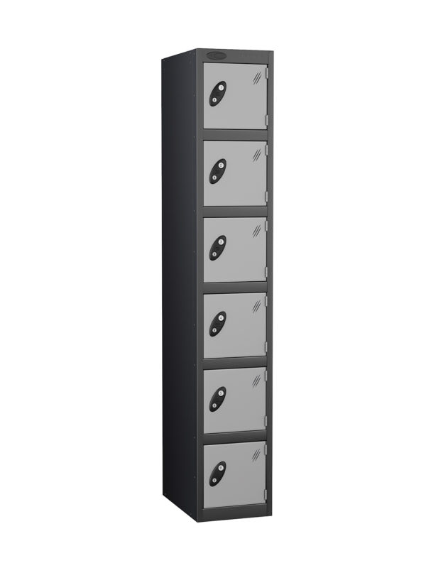 Probe Lockers for 6 users. Black body, silver door colour option.