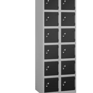 Probe 6 door lockers for 12 users. Black doors and grey body