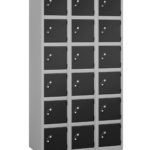 Probe Lockers for 18 persons. Shown with black doors.