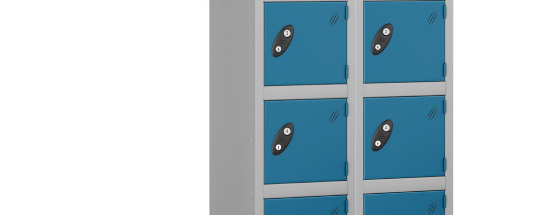 Probe Locker for 12 users. Shown with gsilver grey body and blue doors.