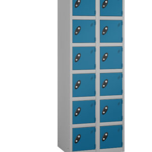 Probe Locker for 12 users. Shown with gsilver grey body and blue doors.