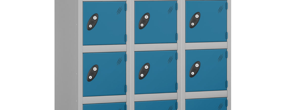 Probe Lockers for 18 users shown with blue doors and grey body