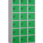 Probe Lockers for 18 users. Green door, grey body