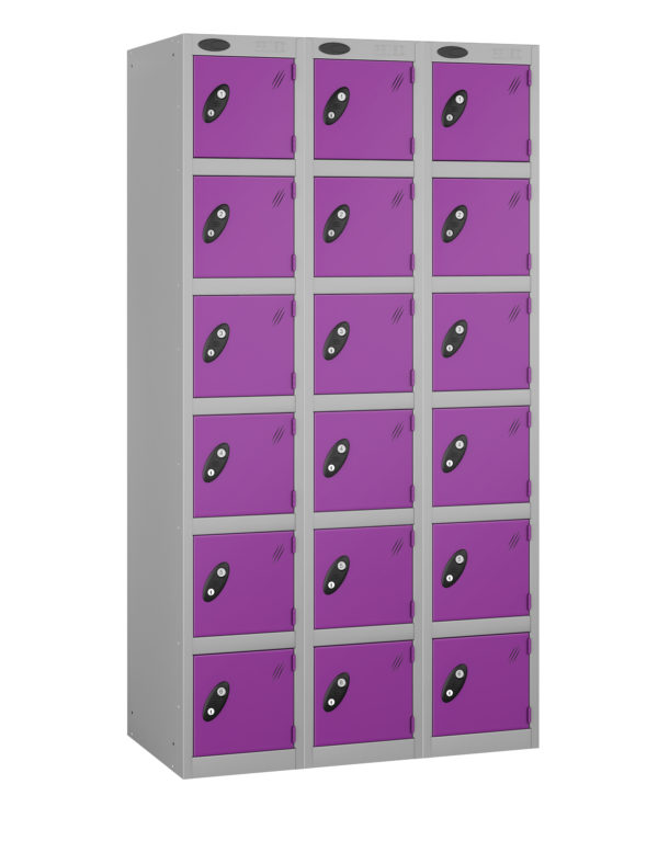 Probe Lockers for 18 persons. Purple doors, grey body