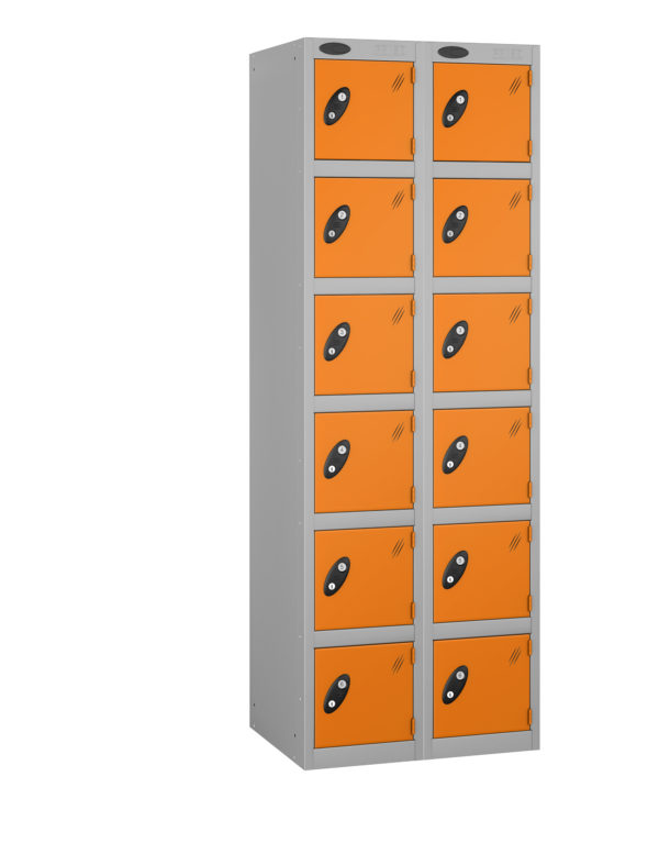 Probe Lockersfor 12 persons with orange doors and grey body