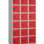 Probe lockers for 18 users. Shown with red doors and grey body
