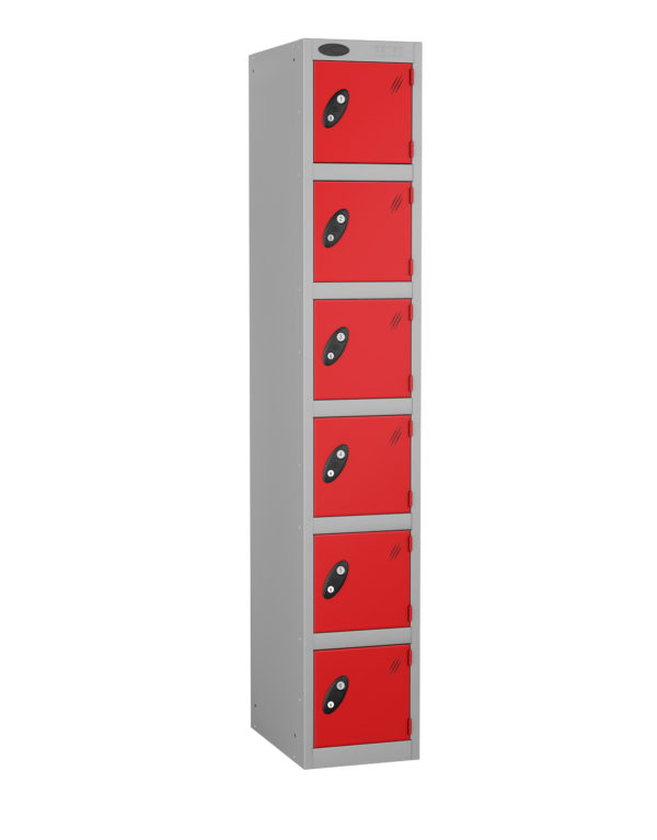 Probe Lockers 6 users in classic red door grey body combination.