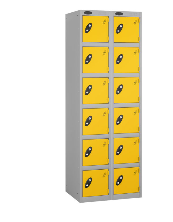 Probe Lockers for 12 users, Grey body and yellow doors.