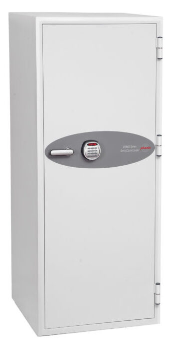 The phoenix safe data commander ds4622e is a data media fire safe for the office, designed to protect digital media and documents from the effects of fire. It is supplied with pull out storage shelves for your boxed information and ready secured by an advanced electronic code lock.