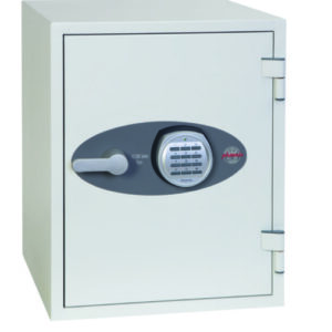 The Phoenix safe titan fs1283e is the largest of three £2000 cash rated fire safe for the home or office safe product range. Its external dimensions are ; Height 515mm Width 400mm and depth 440mm. This is ideal for placement in a cupboard. It comes supplied with fixing bolts. Its a one hour fire safe for paper records and digital media, such as photos, memory sticks or hard drives. This model comes with key hooks on its door and is GDPR compliant. It comes fitted with a high quality electronic code lock that with easy programming, features a scramble code option.
