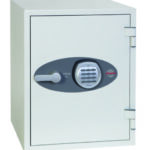 The Phoenix safe titan fs1283e is the largest of three £2000 cash rated fire safe for the home or office safe product range. Its external dimensions are ; Height 515mm Width 400mm and depth 440mm. This is ideal for placement in a cupboard. It comes supplied with fixing bolts. Its a one hour fire safe for paper records and digital media, such as photos, memory sticks or hard drives. This model comes with key hooks on its door and is GDPR compliant. It comes fitted with a high quality electronic code lock that with easy programming, features a scramble code option.