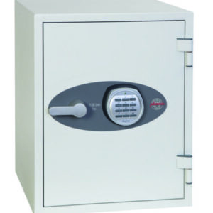 The Phoenix safe titan fs1283e is the largest of three £2000 cash rated fire safe for the home or office safe product range. Its external dimensions are ; Height 515mm Width 400mm and depth 440mm. This is ideal for placement in a cupboard. It comes supplied with fixing bolts. Its a one hour fire safe for paper records and digital media, such as photos, memory sticks or hard drives. This model comes with key hooks on its door and is GDPR compliant. It comes fitted with a high quality electronic code lock that with easy programming, features a scramble code option.
