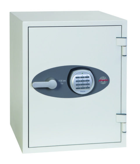 The Phoenix safe titan fs1283e is the largest of three £2000 cash rated fire safe for the home or office safe product range. Its external dimensions are ; Height 515mm Width 400mm and depth 440mm. This is ideal for placement in a cupboard. It comes supplied with fixing bolts. Its a one hour fire safe for paper records and digital media, such as photos, memory sticks or hard drives. This model comes with key hooks on its door and is GDPR compliant. It comes fitted with a high quality electronic code lock that with easy programming, features a scramble code option.