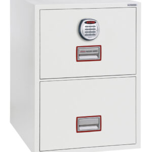 The fs2250 Series World Class Vertical Fire file, FF2252E is a 2 drawer fire resistant filing cabinet for documents. It gives afire protection of 90 minutes for paper records. It comes with an advance electronic code lock.