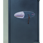 The Phoenix Safe Mercury HS2053K isa euro grade 2 security safe that is often used as a retail safe or even a safe for the home. The image of the safe shows its door closed, however it comes with 2 shelves and Its also fire resistant for paper records too. Its heigh is 970mm It comes fitted with a high security key lock.