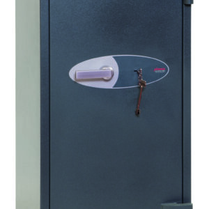 The Phoenix Safe Mercury HS2053K isa euro grade 2 security safe that is often used as a retail safe or even a safe for the home. The image of the safe shows its door closed, however it comes with 2 shelves and Its also fire resistant for paper records too. Its heigh is 970mm It comes fitted with a high security key lock.