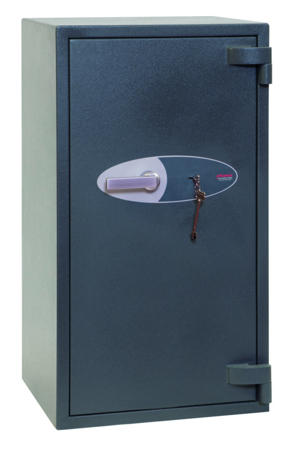 The Phoenix Safe Mercury HS2053K isa euro grade 2 security safe that is often used as a retail safe or even a safe for the home. The image of the safe shows its door closed, however it comes with 2 shelves and Its also fire resistant for paper records too. Its heigh is 970mm It comes fitted with a high security key lock.
