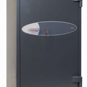 This Phoenix Safe Mercury HS2055K is a euro grade 2 security safe that is used as a retail safe, commercial safe and jewellers safe. Its image shows a graphite grey 1630 tall security safe. It comes ECB.S certified and UK insurance approved to hold £17,500 of cash or up to £175,000 in valuables. This comes furnished with a high security key lock with 2 keys.