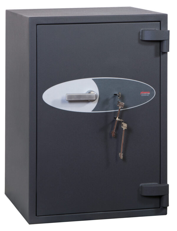 This phoenix safe cosmos hs9073k is a euro grade 5 security safe that is aimed at being a commercial safe, jeweller safe and retail safe. It has been tested and approved to store £1m of jewellery/valuables or £100,000 in cash. Certified and tested by the ECB.S test house and accepted by the UK insurance. Its very strong and able to withstand severe attack, and we are sure that its internal anti drill plates, and security devices on its two key locks will stop any burglar in their tracks