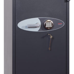 The Phoenix safe cosmos hs9074e euro grade 5 security safe is a whopping 1094kg and packed with hidden security to stop burglars. Mainly used as a commercial or jeweller safe, these do sell as a safe for the home to protect up to £1m of jewellery or valuables. This is 1330 mm tall by 690mm square, painted graphite grey. Fire tested for 30 minutes and fitted with 3 way, angular locking bolt work. It is a safe of great strength!. This safe has the benefit of 2 VdS Class 2 locks. One is an advanced super quality electronic code lock, the other is a high security double bitted key lock. It is offered at the UK's lowest price, and we are very keen to ensure it remains so, plus, we have low cost professional install options for UK nationwide installation. Need this safe anywhere in Europe... put us to the test. We beat all other euro zone suppliers too!