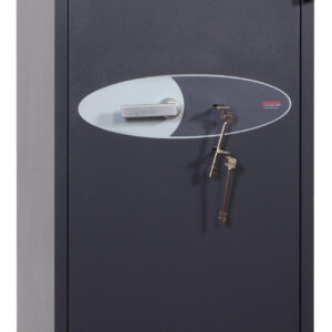 The Phoenix safe Cosmos HS9074K is a high grade euro grade 5 security safe that is at home as a commercial safe, jeweller safe, retail safe and safe for the home. Certified by ECB.S test hose and able to hold £100,000 or up to £1m of jewellery. Build like a fortress, this safes has security in abundance, and its fire tested too to protect any documents. It is 1330mm tall and painted in a graphite grey paint, that should indeed last for years. This safe comes with two high security double bitted key locks, each with 2 keys.