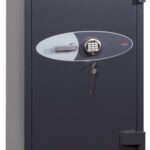 The phoenix safe cosmos hs9075e is a euro grade 5, high grade security safe for the protection of £100,000 in cash or is suitable to store up to £1m of jewellery or valuables, subject to your insurer confirmation. This quality safe is recognised by the UK AiS insurance. Tested to the highest ECB.S standards, it beats most safes for its hidden security, including re locking devices on each lock. Of which this comes with an electronic code lock and a double bitted key lock. A safe of this calibre is recommended to be professionally installed. This one weighs in at 1250 kg. The price suggested is probably the cheapest in the UK, and we don't get beaten on install costs either. Top quality, delivered in around 5 days from stock... what more can you ask for!! with key and electronic locks.