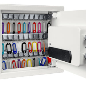 This is the Cygnus KS0031E deposit key cabinet shown fully open. It comes with multi colour key tags for key identification.