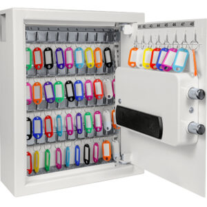 This is the Cygnus KS0032E deposit key cabinet shown fully open. It comes with multi colour key tags for key identification.