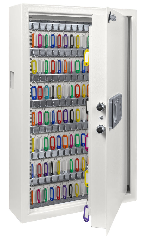 Cygnus KS0033E shows door partially open. You can see an array of multi coloured key fobs.