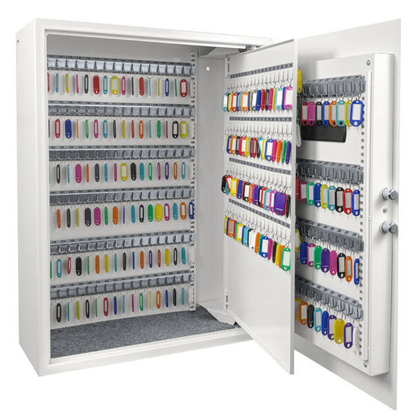 This is the Cygnus KS0034E deposit key cabinet shown fully open. It comes with an 300 key hooks and multi colour key tags for key identification.