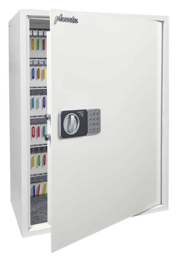 This Phoenix Safe KS0030 Series KS0035E is a 500 hook deposit key cabinet with electronic code lock and key override