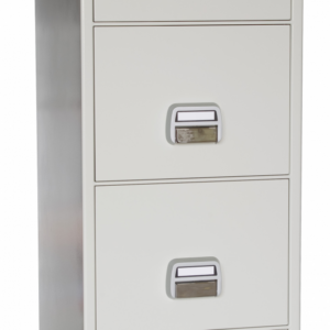 The De Raat DRS Protector SF-680-4DK is a four drawer Fire resistant filing cabinet with 90minutes protection for paper records. It is a good quality office fire filer with good storage capacity. This model comes with a quality key lock with 2 keys.